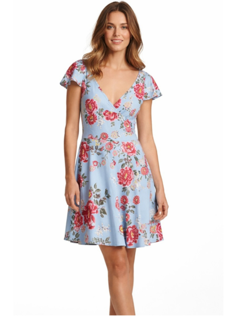 Asos Influence Blue Floral Fluttersleeve Dress Size 4 US 8 UK